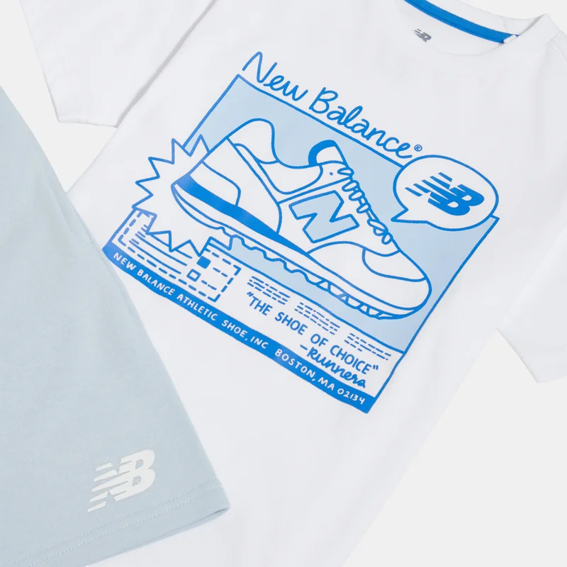 New Balance White Kids' Graphic T-Shirt and Shorts Set  | Best Price UAE